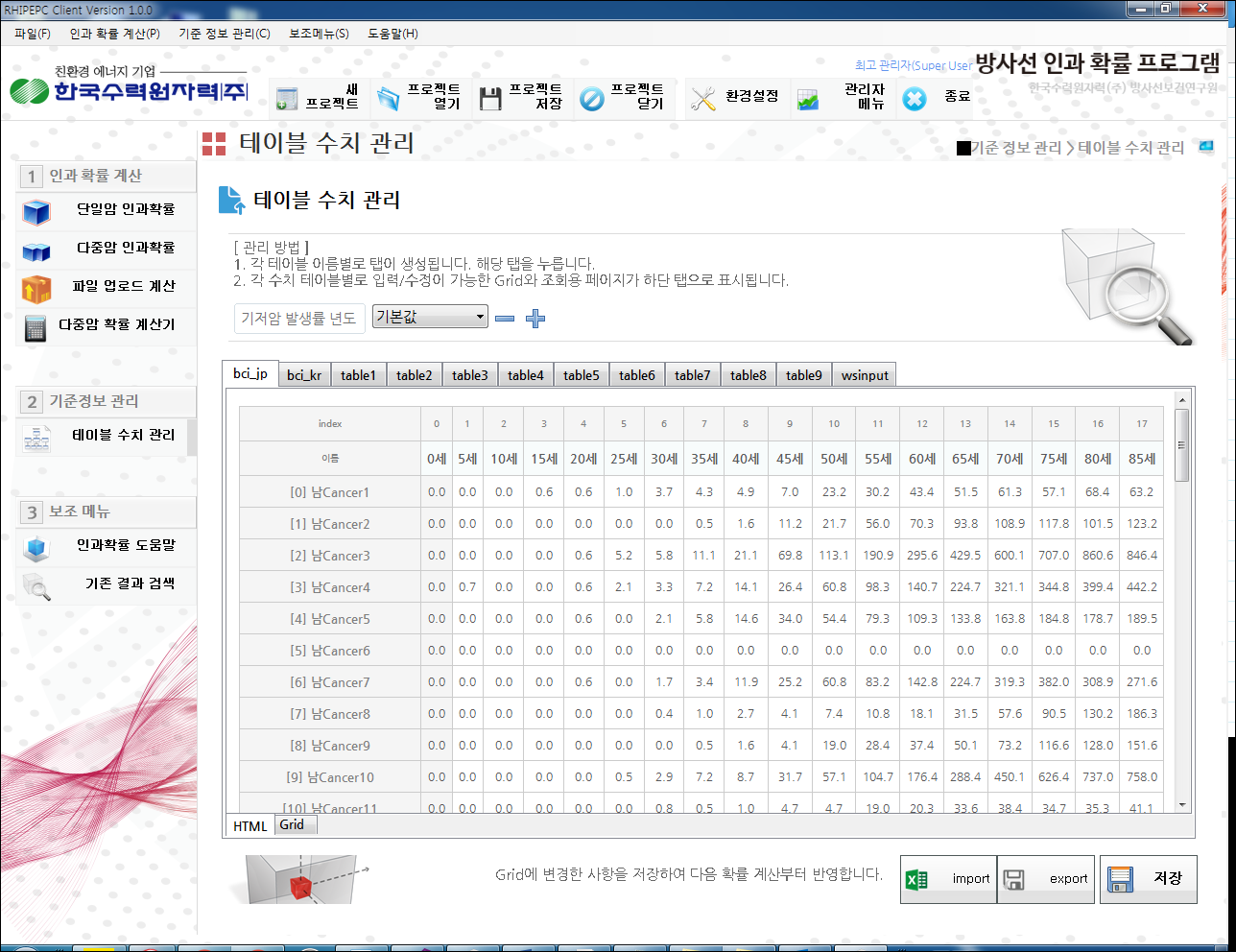 [Rhi_pepc] 방사능인과확률 프로그램
<br>RHI_PEPC
<br> ㆍ개발언어: Microsoft .Net Framework 4.5 (C# Application)
 ㆍ개발툴: Microsoft Visual Studio, Windows Server
 ㆍ개발시기: 작업 시기 : 2016. 05
<br>